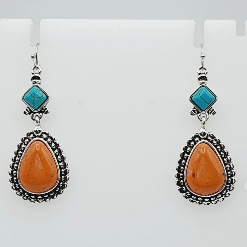 🌸Bohemian Water Boho Drop Orange Stone Vintage Earrings for Women, UNVN12426 - Picture 4 of 5